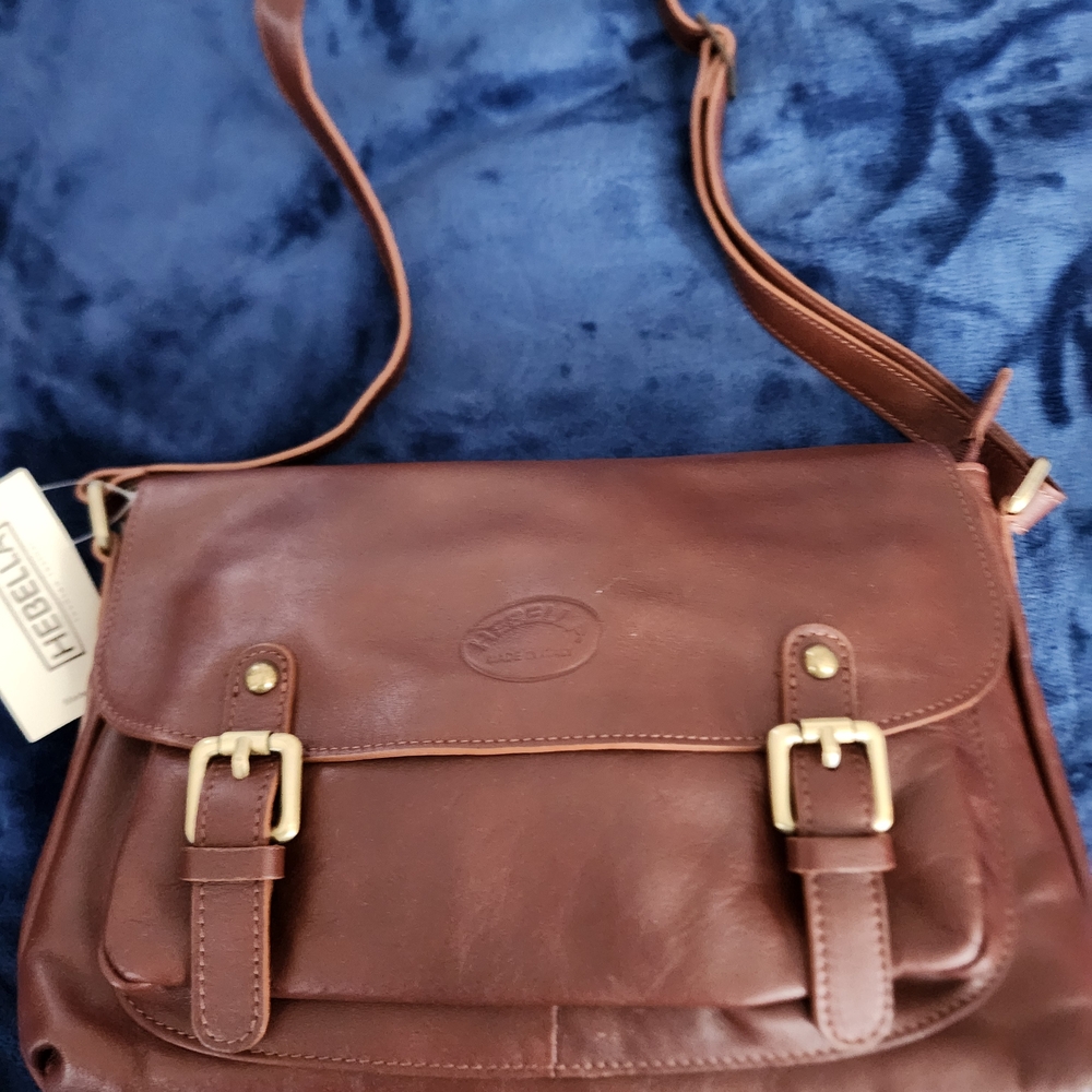 Cognac Leather Messenger Crossbody Bag Made In Italy